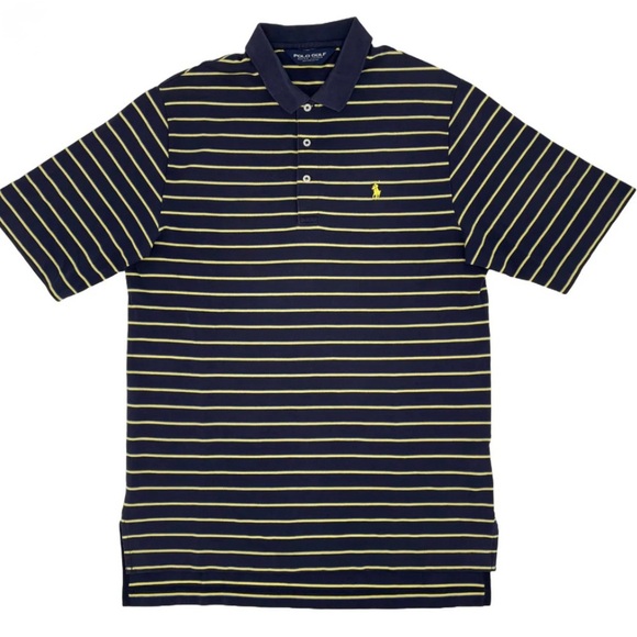 Ralph Lauren Polo Golf Navy/Yellow Striped Polo 100% Pima Cotton Shirt Large - Picture 1 of 13